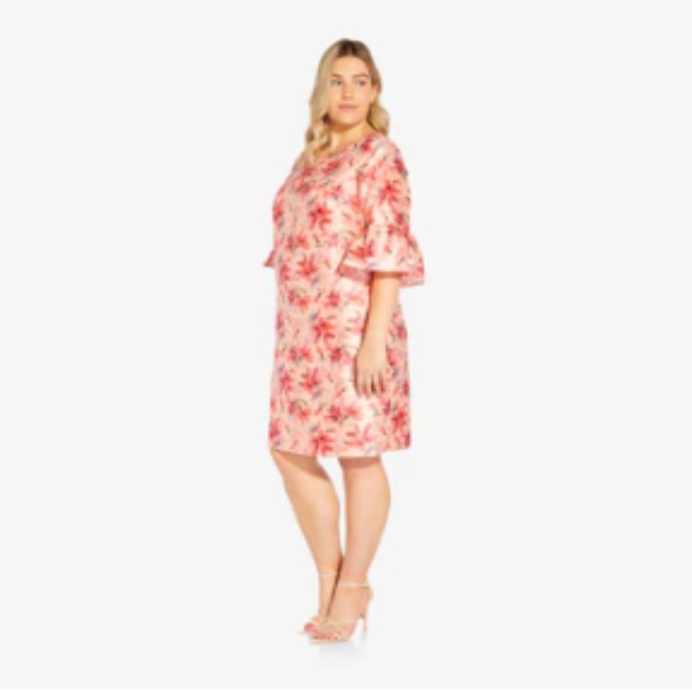 NWT PLUS SIZE FLORAL-PRINT FAILLE SHORT SHIFT DRESS IN BLUSH MULTI